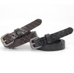 Ladies Genuine Leather Skinny Belt Embossing Fake Braiding Pattern