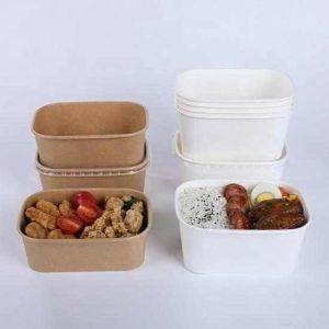 Biodegradable Rectangle Kraft Paper Bowl Recyclable Square Kraft Paper
