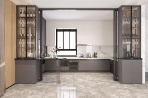China Gray And Off-White Stainless Steel Kitchen Cabinet With Double Wine Cabinet factory
