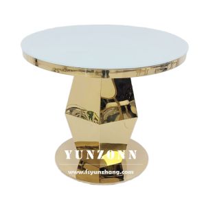 China Golden Wedding Round Cake Stand Stainless Steel Nodern Cake Table on sale