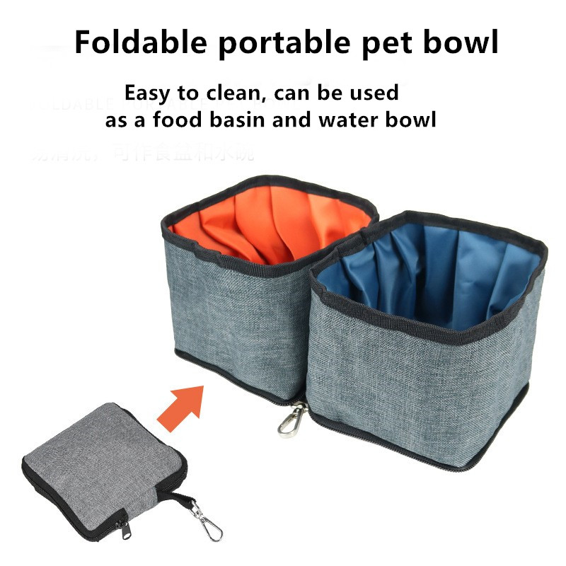 Foldable Portable Oxford Cloth Pet Feeder Bowls Dry Wet Depart