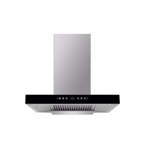 China Modern Glass Stainless Steel T Shape Chimney Hood Low Noise Wall Mounted Range Hood Kitchen Extractor factory