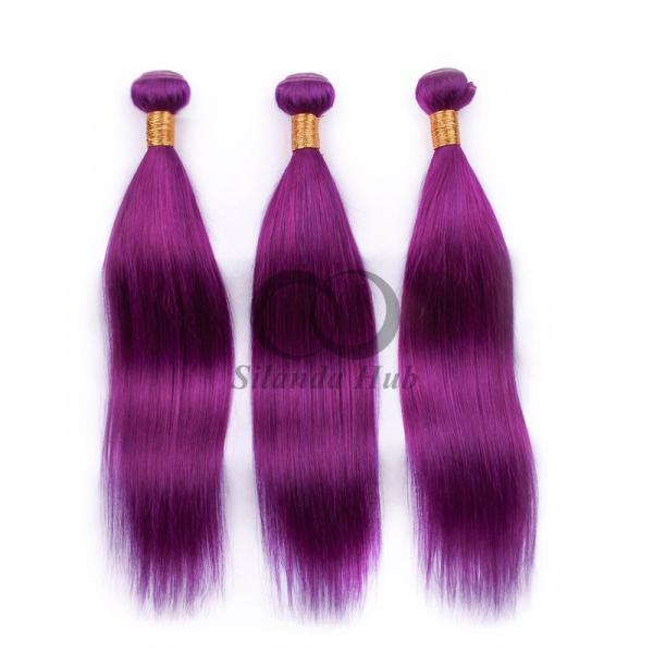 Purple Straight Remy Human Hair Bundles Sew In Weave Bundles Brazilian Bundle