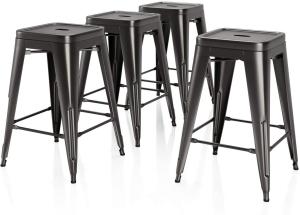China 26 Inches Height Bar Stools Industrial Kitchen Stools Backless Black Metal Stackable Side factory