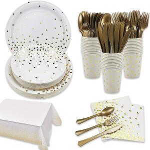 China FDA Disposable Dishware White And Gold Party Supplies factory
