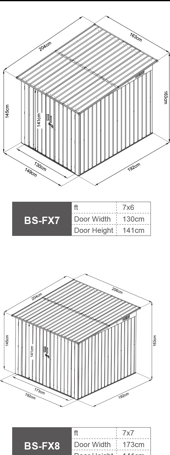 7x6ft 7x7ft Outdoor Metal Storage Shed 0.25mm Galvanized Steel Color Sheet