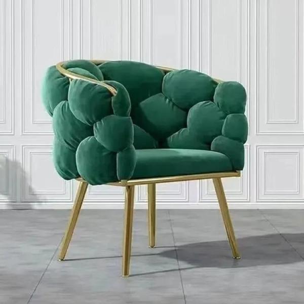 Customized Green Upholstered Dining Chairs Metal Legs Fabric Velvet Dining
