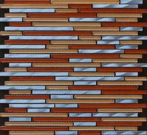 China Glass mix metal mosaic linear puzzle pattern for interior and exterior decoration factory