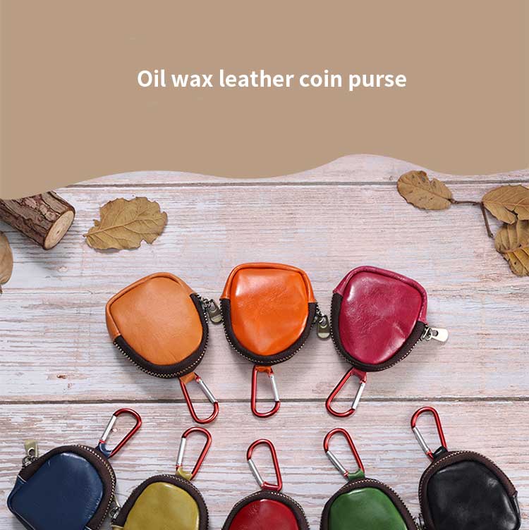 Unisex Daily Life Genuine Leather Mini Earphone Shell Keychain with Carabiner Hook