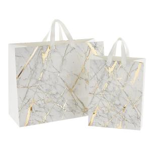 China Personalized Reusable Foil Stamped 250gsm Marble Paper Bag factory