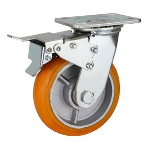 China heavy duty orange PU on cast iron casters factory