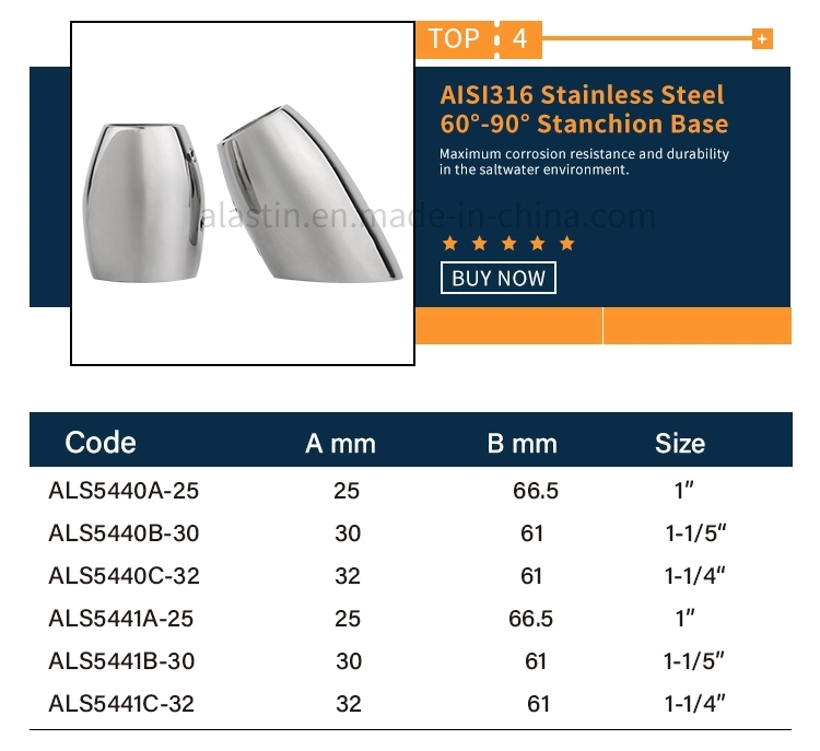 Marine Hardware Fittings Stainless Steel Stanchion Base Round Pipe Bases 30 Degree