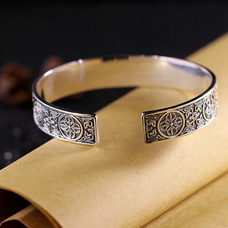 Retro Sterling Silver Cuff Bangle Bracelet for Men and Women (XH056470W)