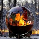 Garden Wood Fuel fire sphere Outdoor Steel Fire Pit In Wooden Box