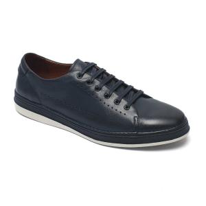 China Customized Navy Lace Up Anti Odor Mens Leather Sneakers factory