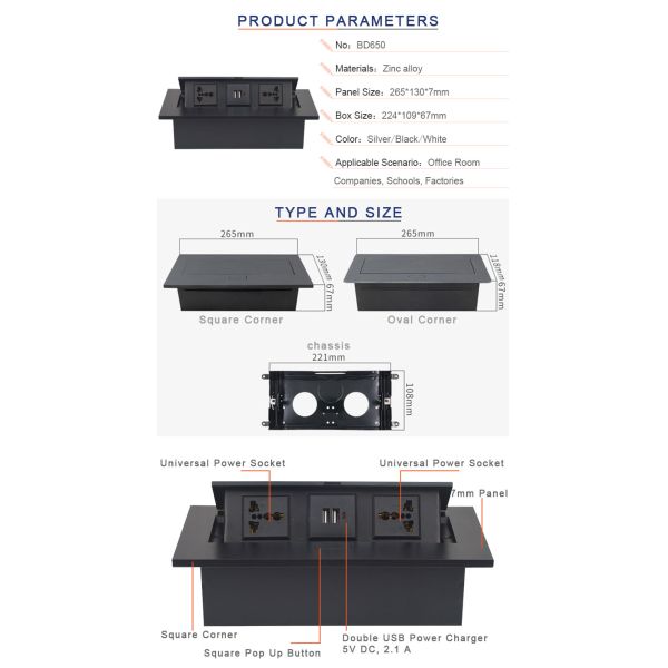 New design office furniture used multimedia conference pop up usb charger table socket
