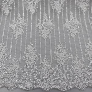 China Floral Corded Embroidered Sequin Lace Fabric For Bridal Gowns Dresses factory