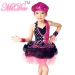 Black Polka Dots Hot Pink Sequin Glitter Dress Dance Costumes For Kids