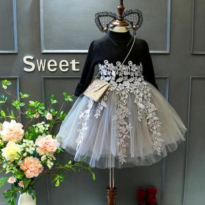 China 120cm Girls Child Light Grey Tulle Net Yarn Skirt Princess Dress Black Shirt factory