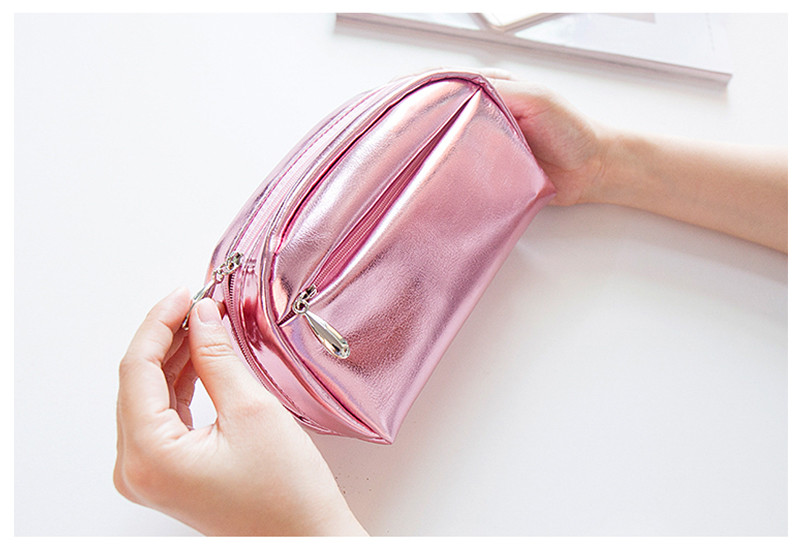 Compact Girls Glitter PU Leather Zipper Makeup Bag