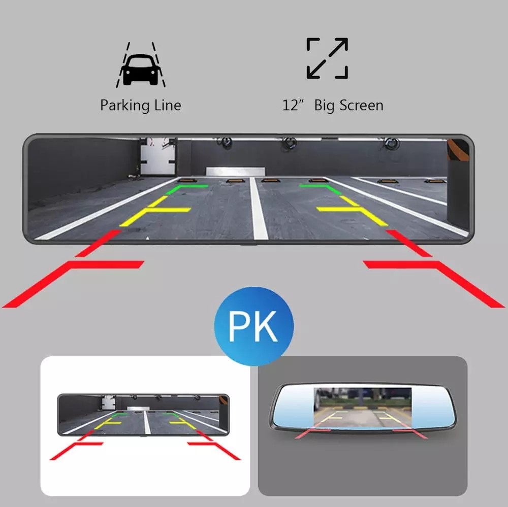 Rearview Mirror Car DVR Motion Activated Dashcam Video Recorder FHD1080P Dual Lens