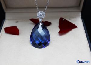 China 8x10mm 9x11mm Pear Shaped Blue Sapphire Pendant Necklace factory