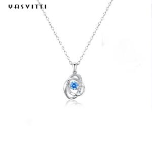 China 1.1 Gram 16.76mm Sterling Silver Jewelry Necklaces 5A CZ Sapphire Stone Necklace factory