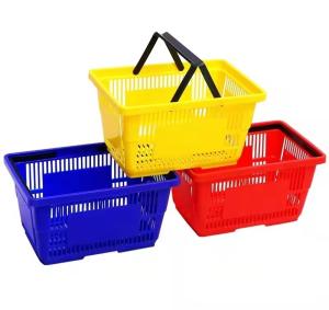 China Popular Grocery Store Laundry Handbasket Supermarket Plastic Handle Hanging Shopping Basket factory
