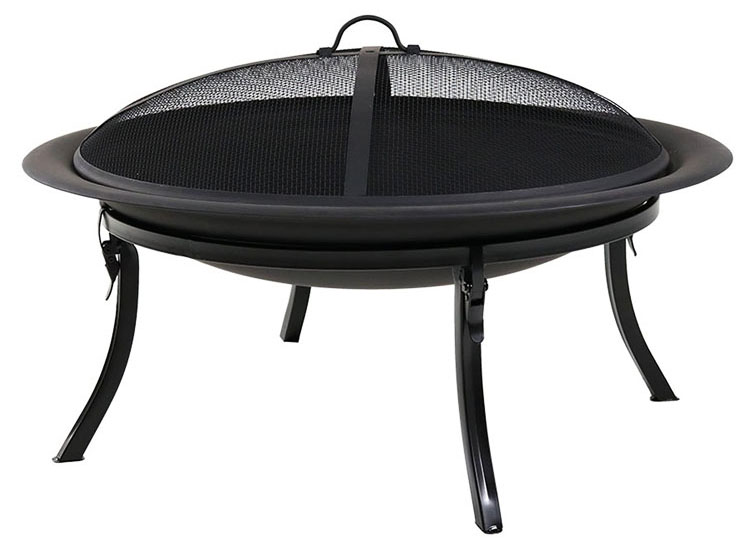 Outdoor Patio Backyard Garden Bonfire Camping Round Metal Fire Pit Bowl with Poker in Black