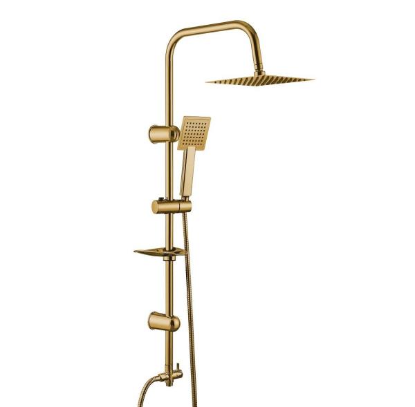 China Wall Mounted Rain Shower Head And Handheld Combo Steel Golden Bathroom Shower System factory