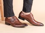 Round Toe Black Derby Mens Leather Dress Shoes With Buckle Banquet Oxford