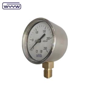 China Stainless Steel Low Pressure Manometer Mbar Bellows 63mm 0-6 Kpa Pressure Gauge factory