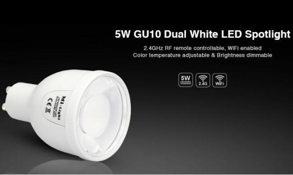 Milight Wifi 5W GU10 Dual White LED Spotlight 2.4G RF remote cct adjustable