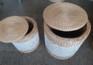 China Natural Straw Household Storage Stool Grass Bamboo Woven Ottoman Box Eco-Friendly Hand-Woven Grass Rattan Stools factory