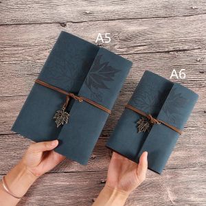 6 Ring Binding Travel Journal Notebook Maple Leaf Embossed Logo With Retro