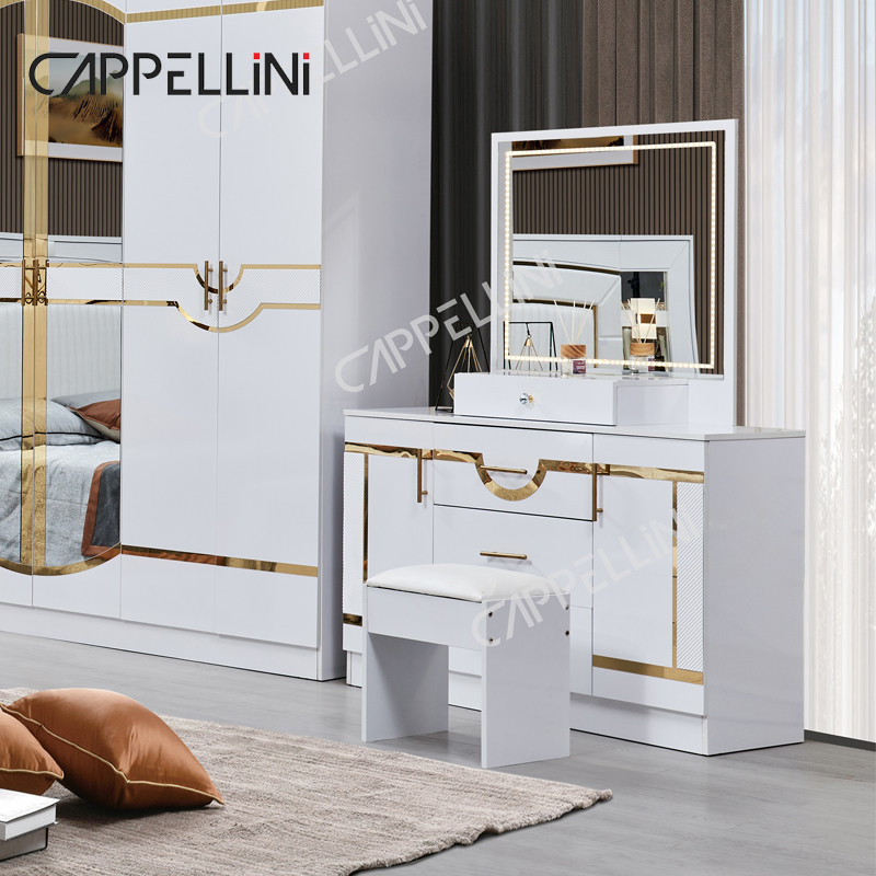 Luxury White Wood Double Leather King Size Bed Home Master Room Modern Wooden Frame Full Bedroom Furniture Set