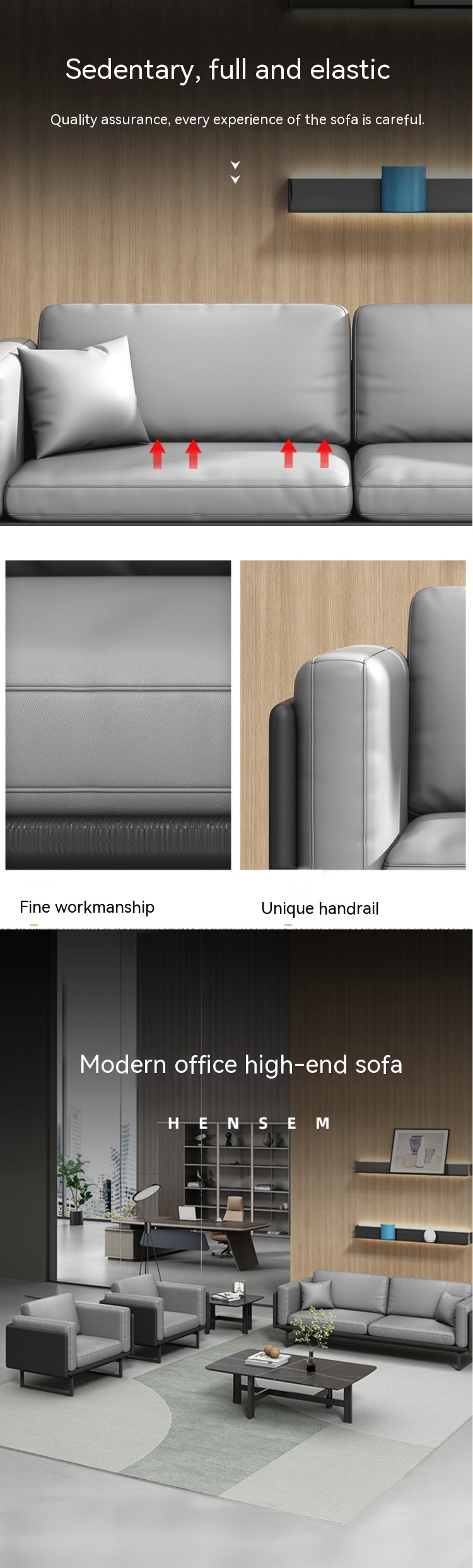 OEM Light Luxury Italian Modern Leather Sofa Coffee Table Set for Office Furniture