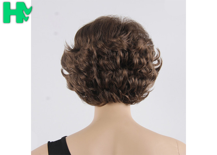 120g - 150g Synthetic Hair Brown Short Wave Wigs Black Color No Shedding