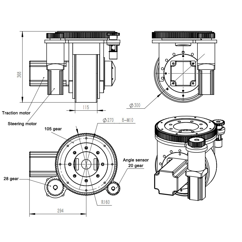 Brushless Motor AGV Wheel Drive 390mm Height Direct Drive Electric Wheel Motor
