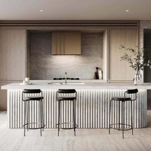 China Custom Modern Complete Island Kitchen Furniture White PVC Wood Cabinet Sets Glass Door for Villa Project MDF Carcase factory