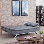 Faux Leather Folding Futon Sofa Bed With 2 Pillows