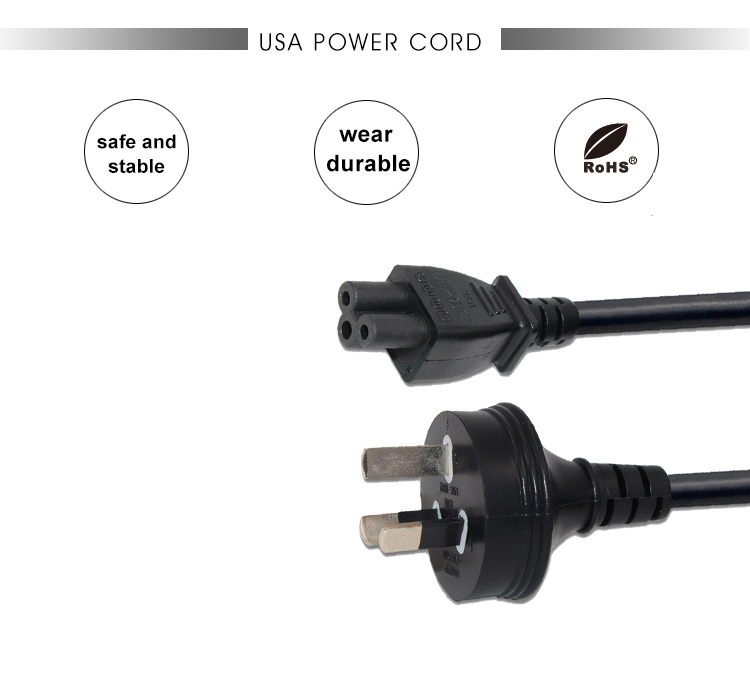 SAA Certified AU Plug to IEC C5 Power Cord 1.8m Black