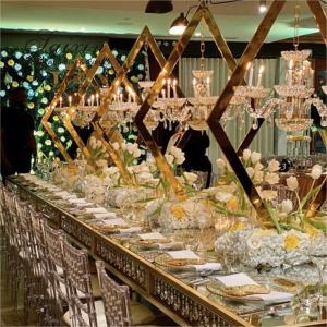 China New hot style for wedding centerpiece crystal gold candelabra table decor chandeliers candle holder with support factory