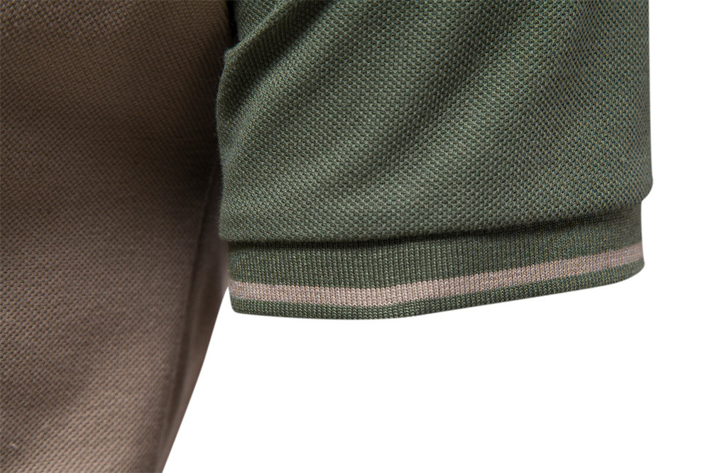 Spring Summer Men's Custom Polo Shirt with Two-Color Splicing and Zipper Front Design