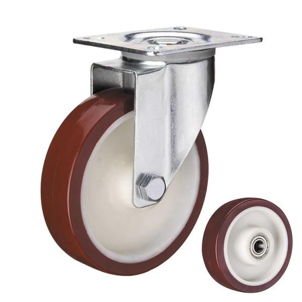 5 Inch Swivel Polyurethane Wheels Nylon Core Red PU European Caster Wheels