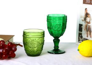 China 320ml Green Embossed Colored Crystal Wine Goblet Glasses For Home Deco, Antique Drinking Glass factory