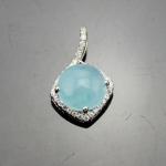 925 Silver Blue Chalcedony Cubic Zircon Pendant Enhancer Necklace (P74)