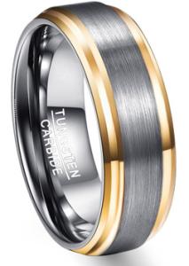 China Silver Grey Matt Finish and Gold Side Band Ring Jewelry Tungsten Carbide Ring for Men factory