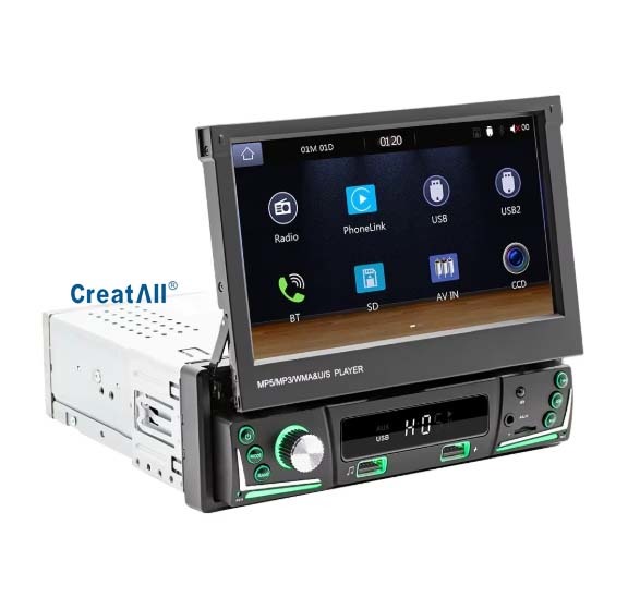 China Creatall 7-Inch Retractable Screen All-in-One Wireless CarPlay Smart for Bluetooth Reverse Camera In-Car MP5 Player factory