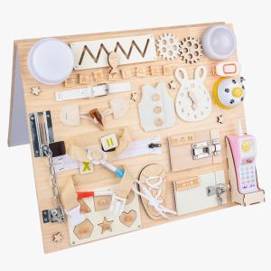 China Basic Life Skills Activities Wooden Montessori Busy Board for Toddlers Picture Shown factory